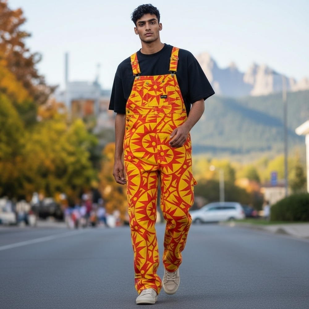 1950s Big Smith‎ Hippie Overalls Bibs Sun Print Colorful 30 X 30 Yellow Orange